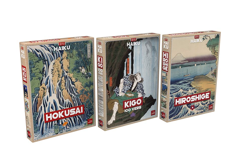 Les boites des trois extensions de Haïku (Kokusai, Kigo, Hiroshige)