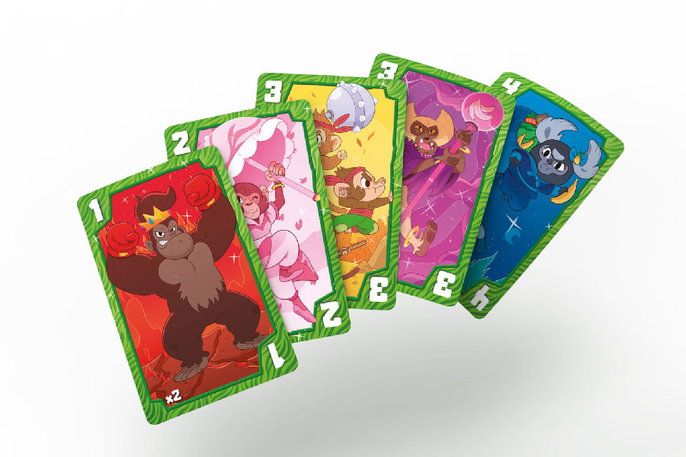 Monkey Klash, gros plan sur les cartes du joueur vert